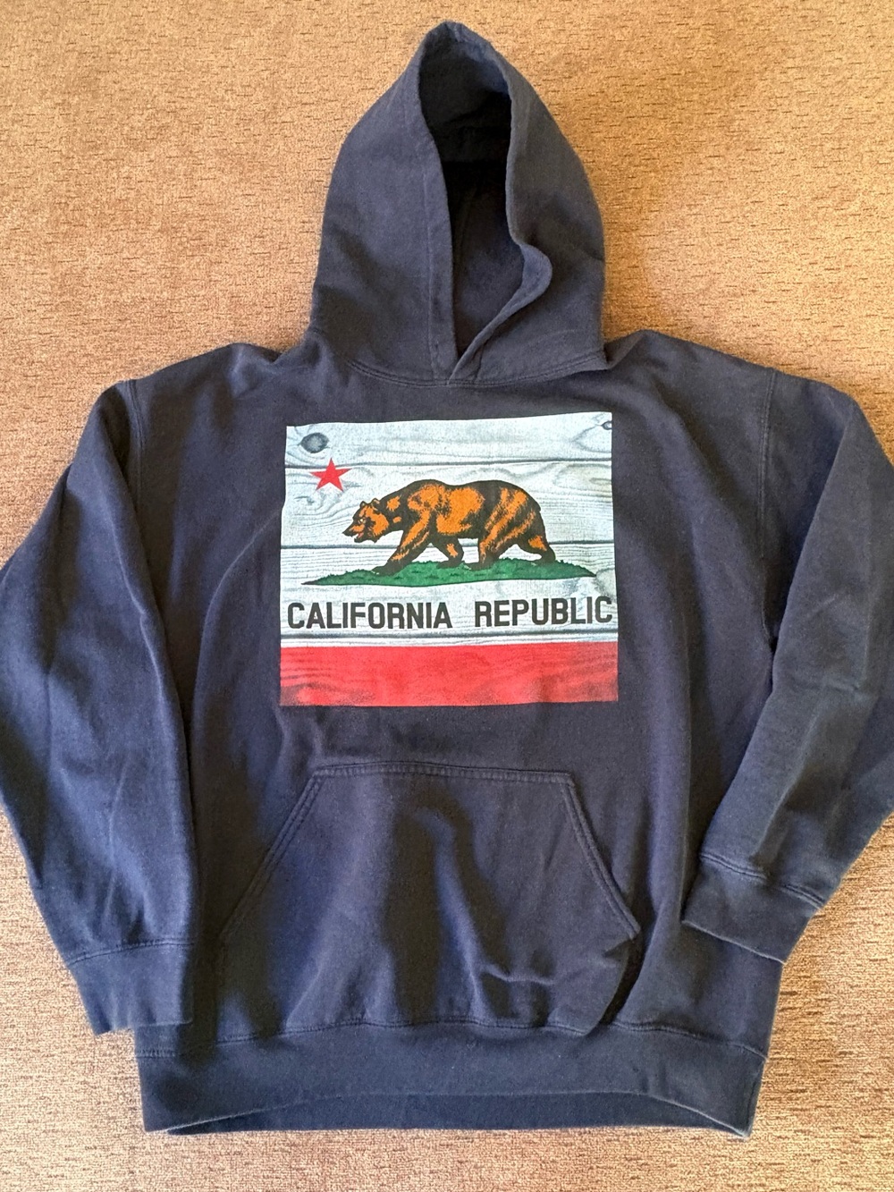 California Republic CA Bear Flag Graphic Hoodie Men's Size large Black Pullover